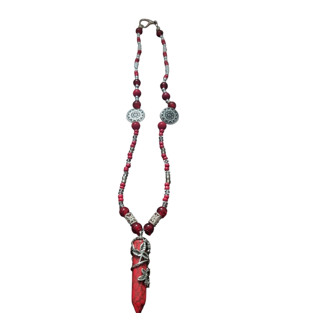 Red Jasper Pointed Pendant 20 Inch Handmade Necklace Fairycore Goth
